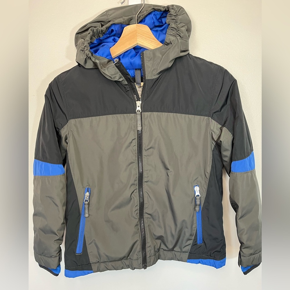 Land’s End Boys Hooded Winter Coat Jacket Black Blue Gray Size Small (6-7)